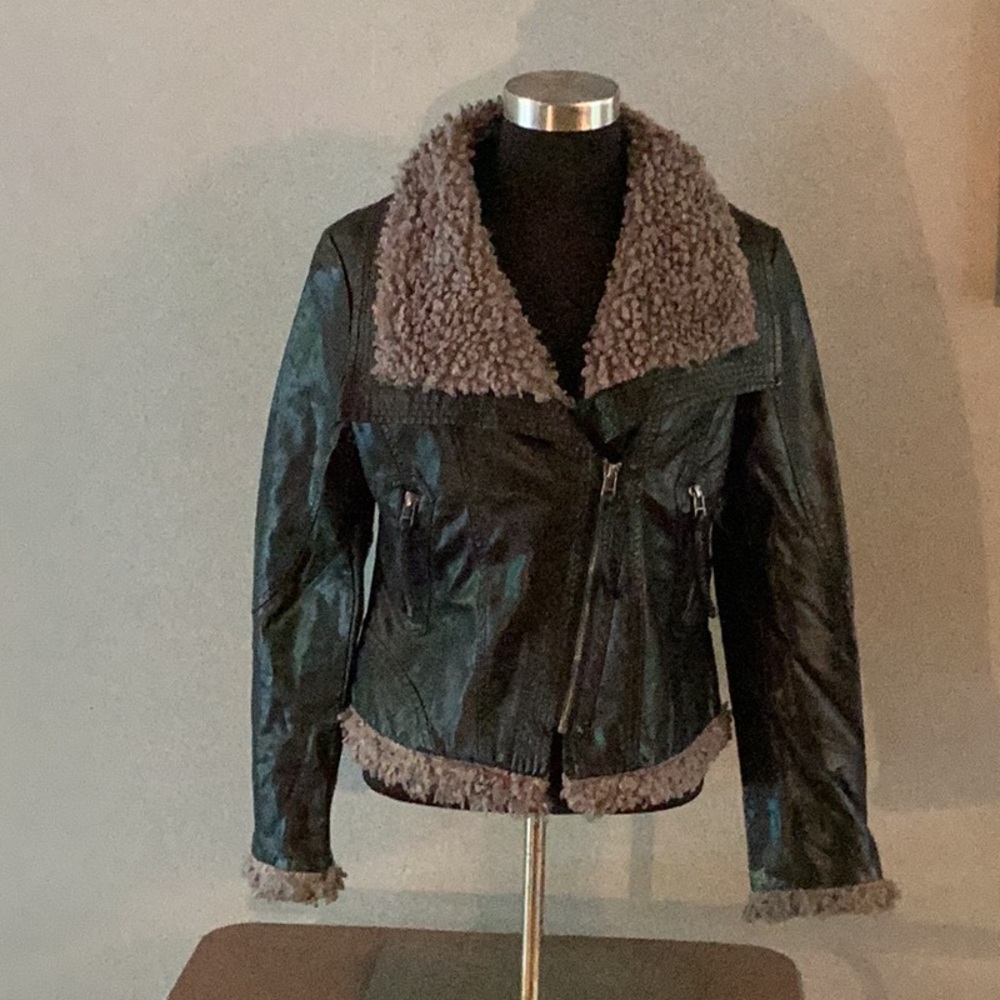 Women’s Black/Gray Faux Leather Jacket SM